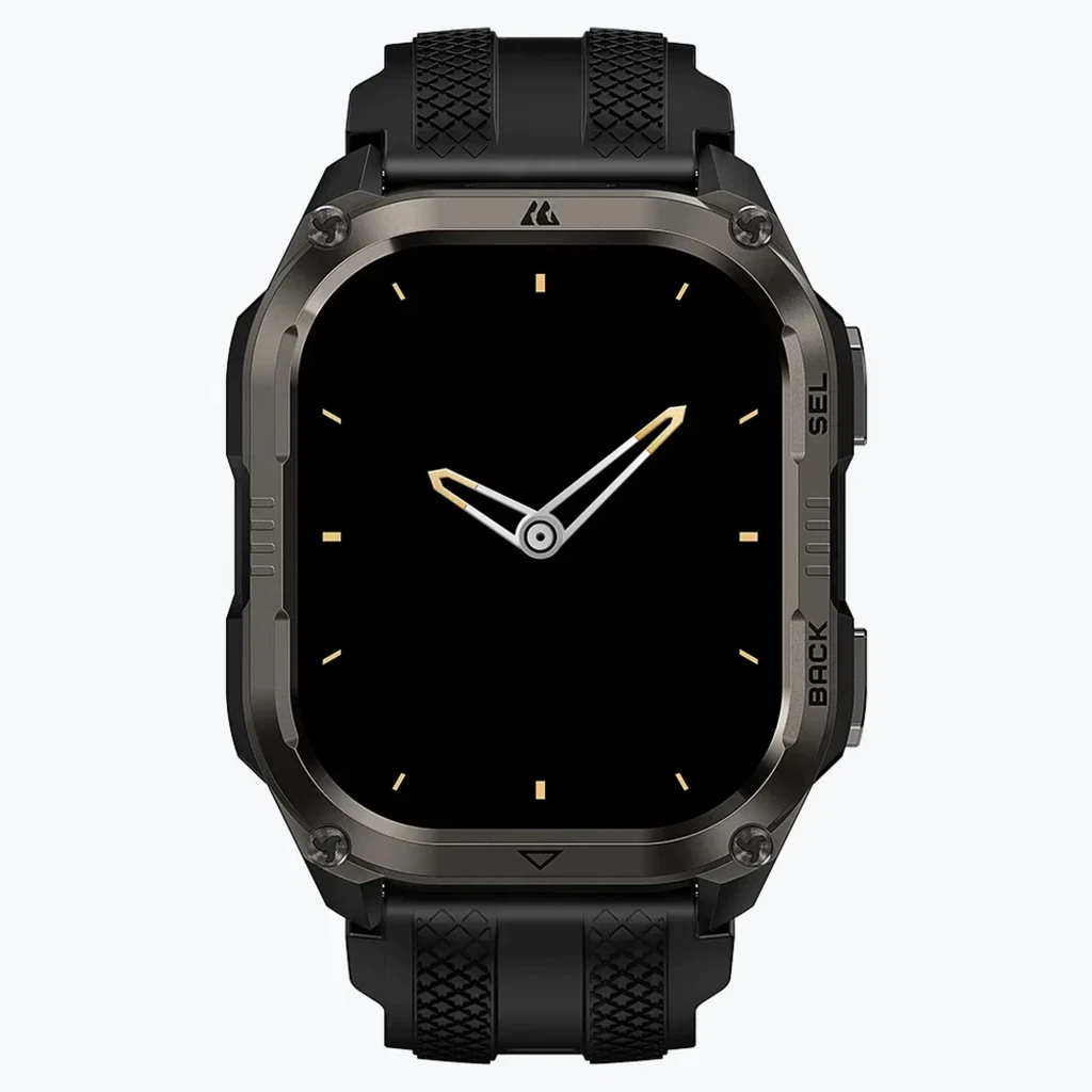 Kospet Pulse 2 Negro con caja metálica robusta, pantalla rectangular con números grandes, correa de silicona perforada y botones laterales BACK y SEL - Ítem2