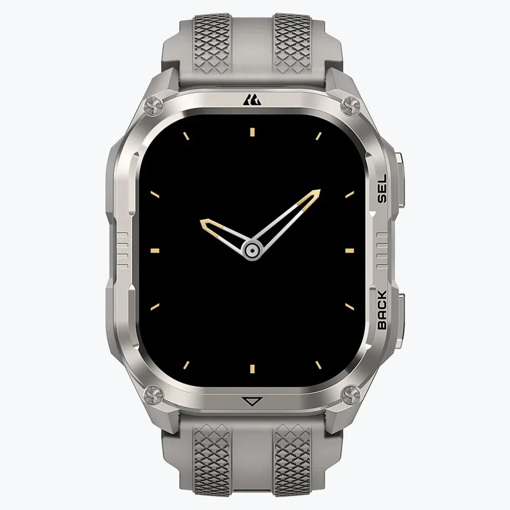 Reloj Kospet Pulse 2 Plata con caja metálica robusta, correa gris de silicona, pantalla con dígitos grandes, botones laterales y linterna LED integrada - Ítem2