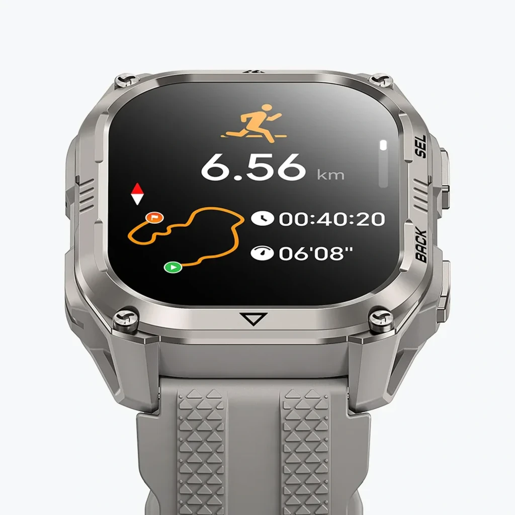Reloj Kospet Pulse 2 Plata con caja metálica robusta, correa gris de silicona, pantalla con dígitos grandes, botones laterales y linterna LED integrada - Ítem3
