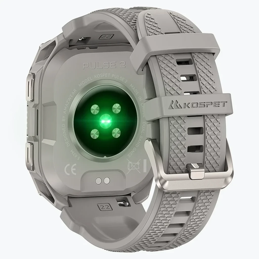 Reloj Kospet Pulse 2 Plata con caja metálica robusta, correa gris de silicona, pantalla con dígitos grandes, botones laterales y linterna LED integrada - Ítem5