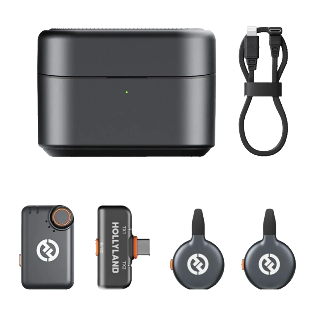 Micrófono inalámbrico Hollyland LARK M2S Combo Gris Espacial Omnidireccional, contenido: estuche, receptor USB-C, 2