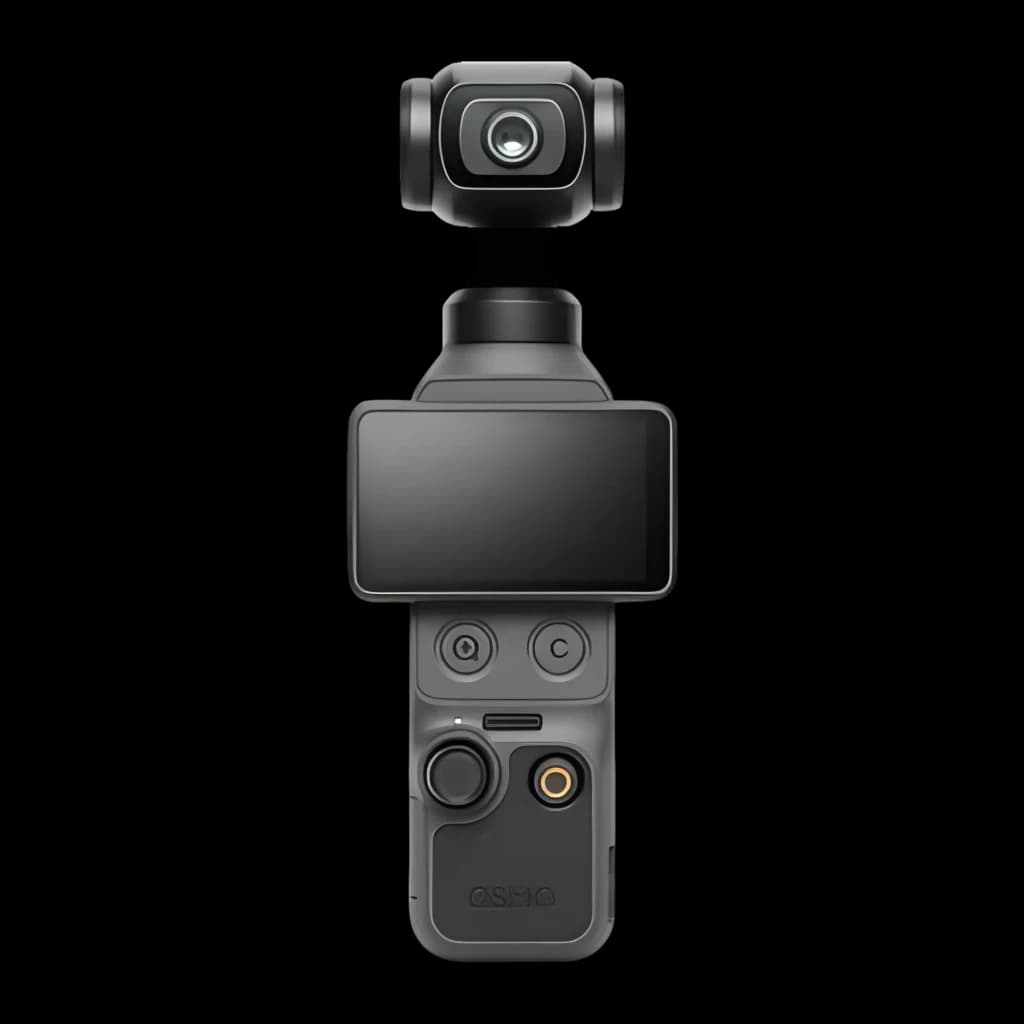 Câmara DJI Osmo Pocket 4 Essential Combo 4K com gimbal de 3 eixos, tela integrada, botões de controle frontais e lente compacta destacada