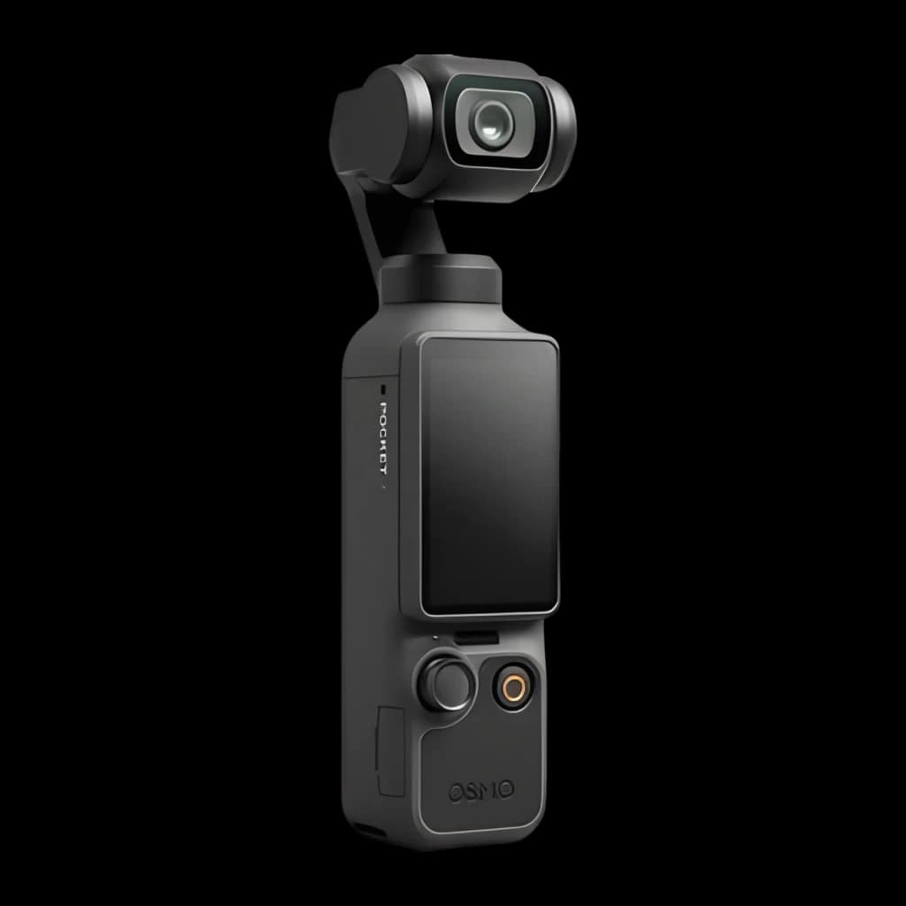 Câmara DJI Osmo Pocket 4 Essential Combo 4K com gimbal de 3 eixos, corpo compacto preto, tela frontal, lente grande angular e controles físicos intuitivos