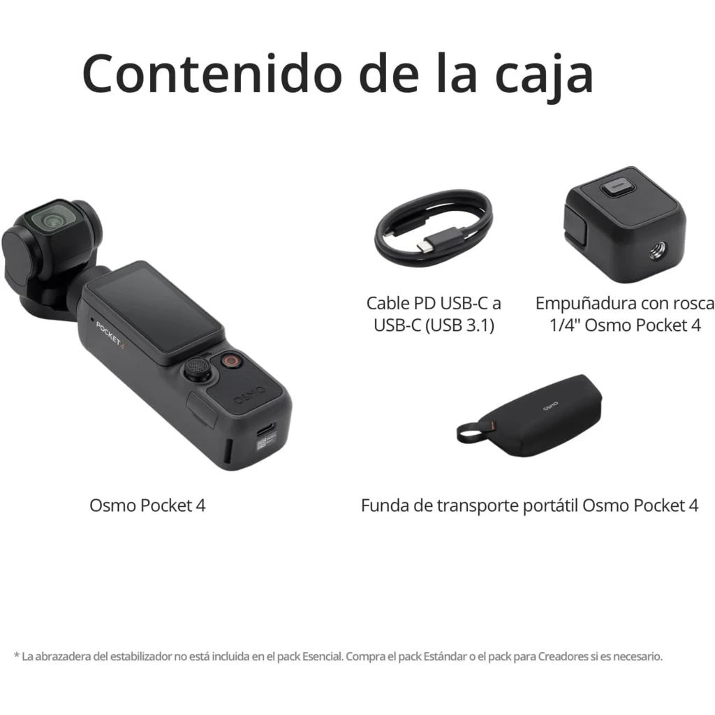 Câmara DJI Osmo Pocket 4 Essential Combo 4K com gimbal de 3 eixos, tela touch traseira, botões dedicados e lente grande angular compacta e portátil - Item7