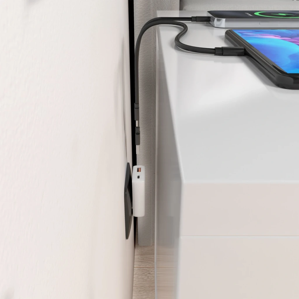Chargeur AISENS ASC-30W2P074-W GaN 30W blanc, compact, prise européenne, 1 port USB-C et 1 port USB-A, logo AISENS visible, finition mate élégante - Ítem4