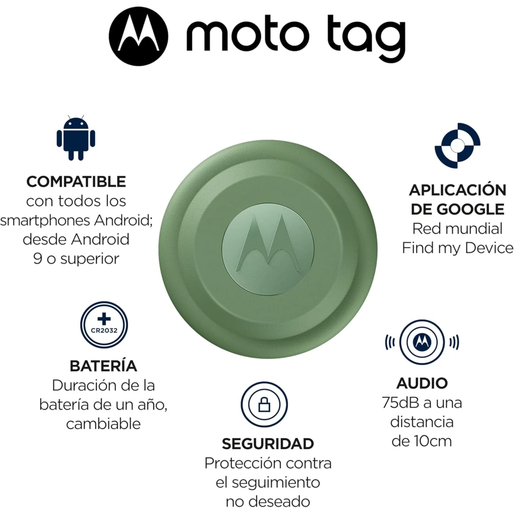 Moto Tag 2.0 pack de 4: dos discos azules y dos verdes, diseño circular compacto con logo M central y bordes texturizados, acabado mate brillante - Ítem5
