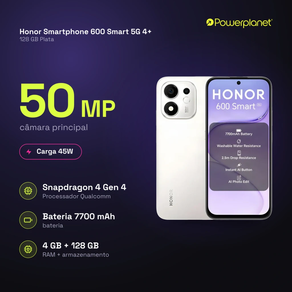 Honor 600 Smart 5G plateado con pantalla IPS 6,87 pulgadas, cámara doble trasera y batería 7700mAh; agujero frontal centrado y bordes finos - Ítem3