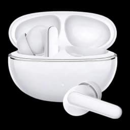 Boîtier blanc arrondi avec écouteurs intra-auriculaires TWS HONOR Choice Earbuds X8i, tiges courtes, embouts silicone, finition brillante, design compact