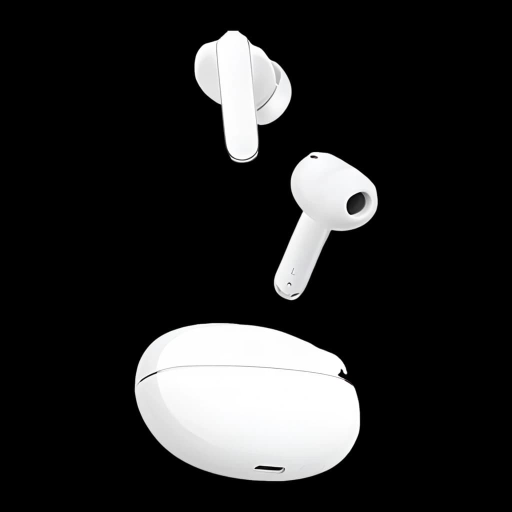 Écouteurs HONOR Choice Earbuds X8i blancs avec boîtier compact, tiges lisses, embouts intra-auriculaires et port USB C, design minimal et épuré