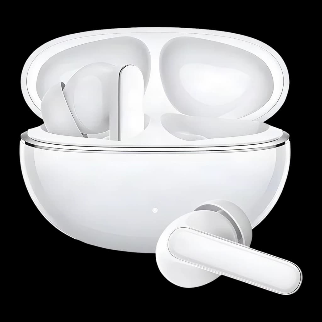 Boîtier blanc brillant avec Écouteurs HONOR Choice Earbuds X8i TWS, tiges courtes, embouts intra, LED frontale discrète, design épuré et compact