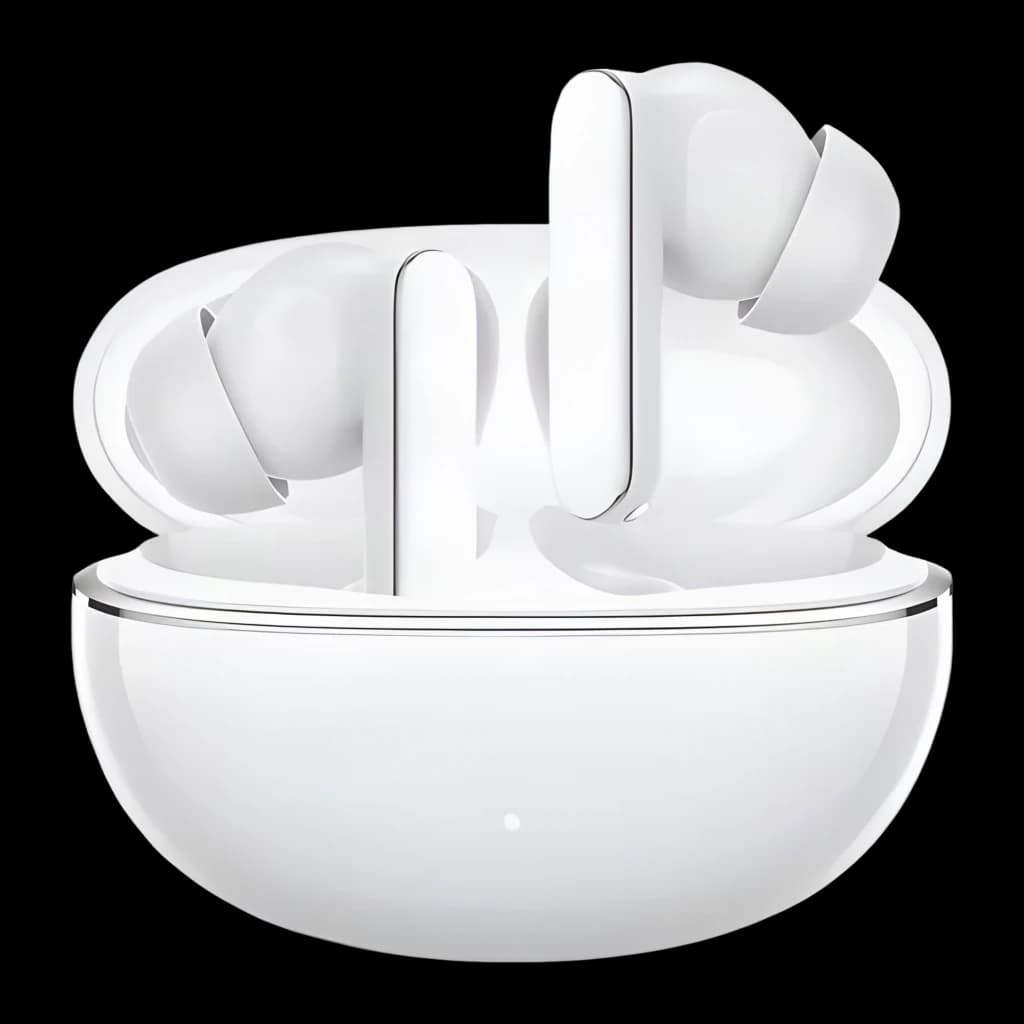 Boîtier blanc brillant avec écouteurs TWS HONOR Choice Earbuds X8i, tiges lisses, embouts intra-auriculaires, LED frontale, design compact et épuré