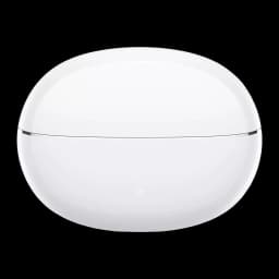 Boîtier blanc lisse des Écouteurs HONOR Choice Earbuds X8i, forme ovale compacte avec LED frontale discrète, finition brillante et jointure fine