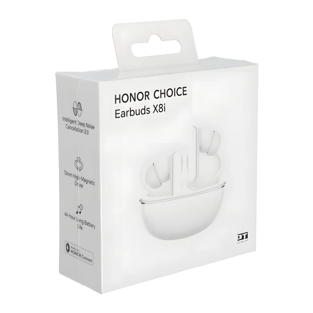 Auriculares HONOR Choice Earbuds X8i blancos TWS con estuche ovalado, diseño minimalista, tallos cortos y almohadillas intrauditivas; acabado brillante ANC 3.0 - Ítem1
