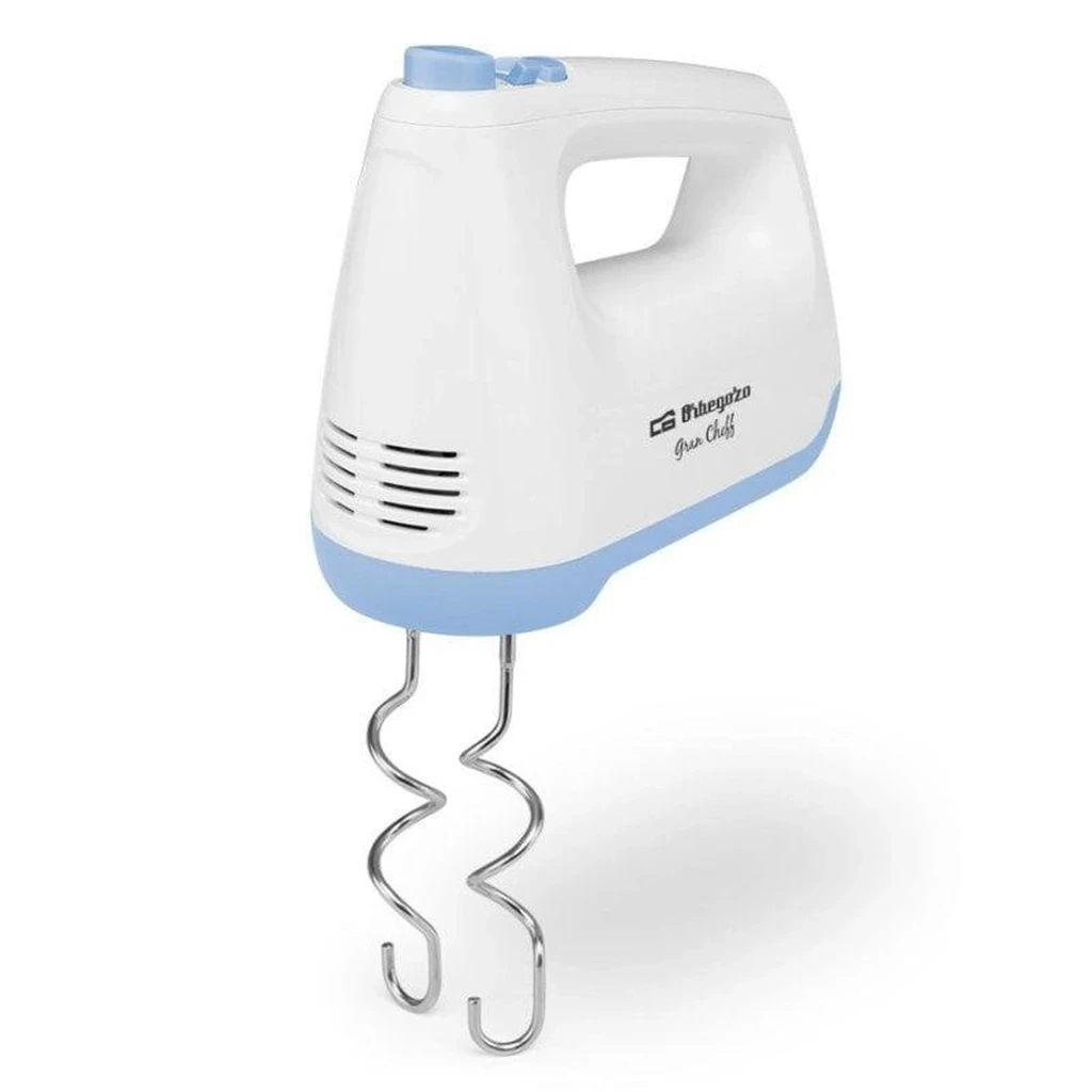 Batteur mélangeur Orbegozo BA 3750 blanc et bleu, corps compact avec poignée ergonomique, deux fouets inox, 6 vitesses et bouton Turbo, 400 W - Ítem1