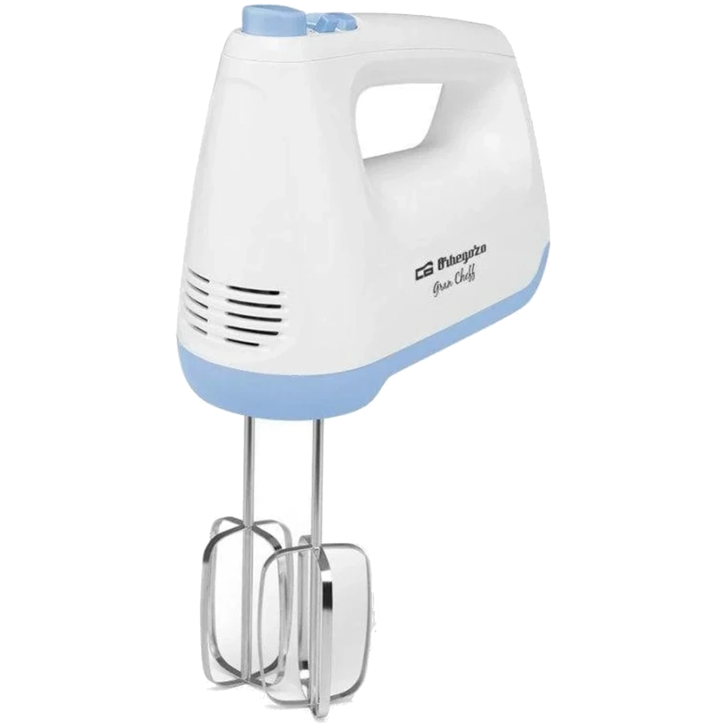 Batteur mélangeur Orbegozo BA 3750 blanc et bleu, corps compact avec poignée ergonomique, deux fouets inox, 6 vitesses et bouton Turbo, 400 W - Ítem