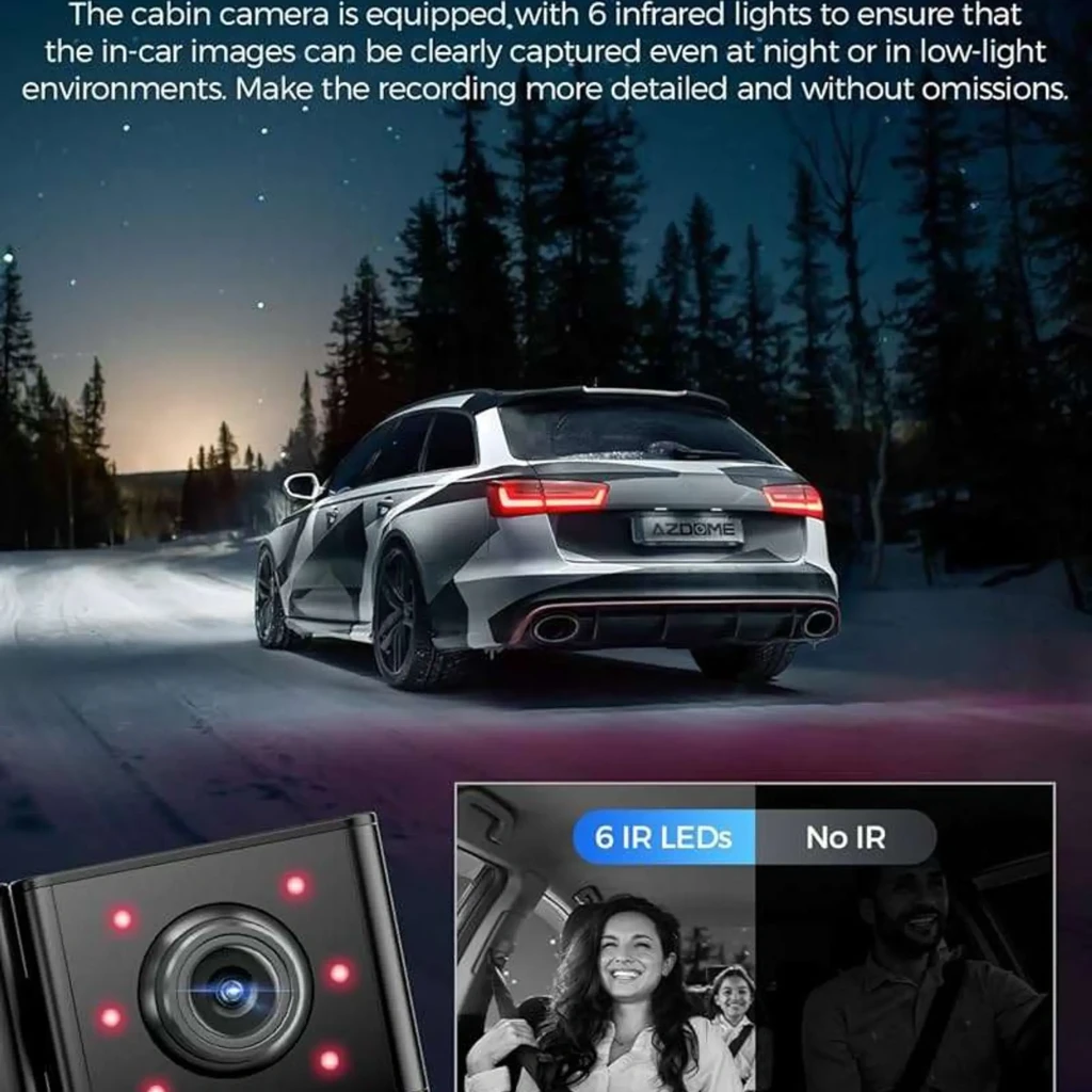 Dashcam Azdome M590 3CH con cámara frontal 2.5K, interior y trasera 1080P, GPS, WiFi 6 y app móvil; pantalla integrada y soporte para microSD 64 GB - Ítem10