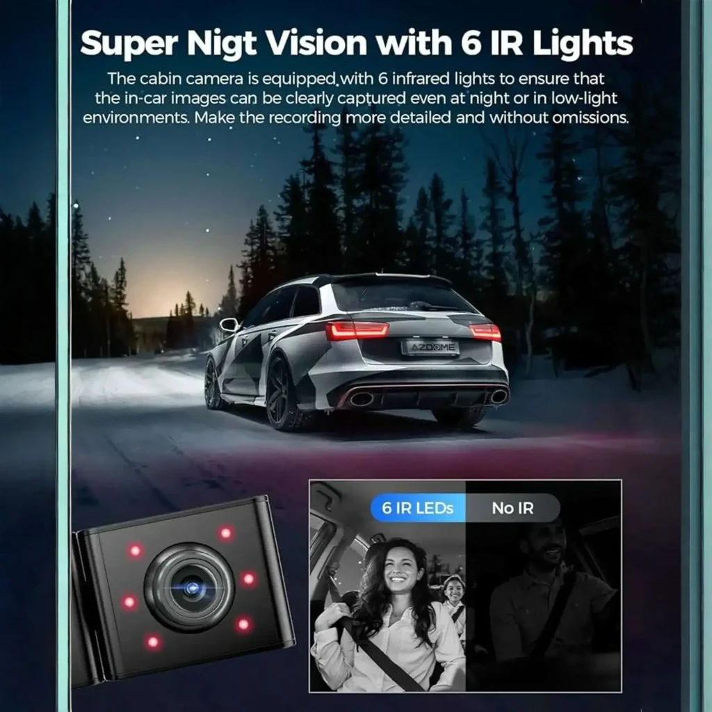 Dashcam Azdome M590 3CH con cámara frontal 2.5K, interior y trasera 1080P, GPS, WiFi 6 y app móvil; pantalla integrada y soporte para microSD 64 GB - Ítem3