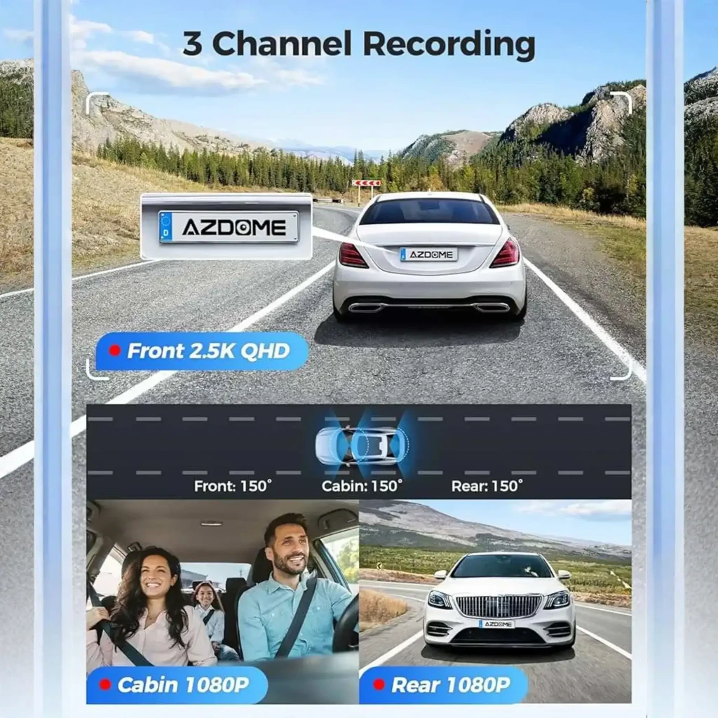 Dashcam Azdome M590 3CH con cámara frontal 2.5K, interior y trasera 1080P, GPS, WiFi 6 y app móvil; pantalla integrada y soporte para microSD 64 GB - Ítem2
