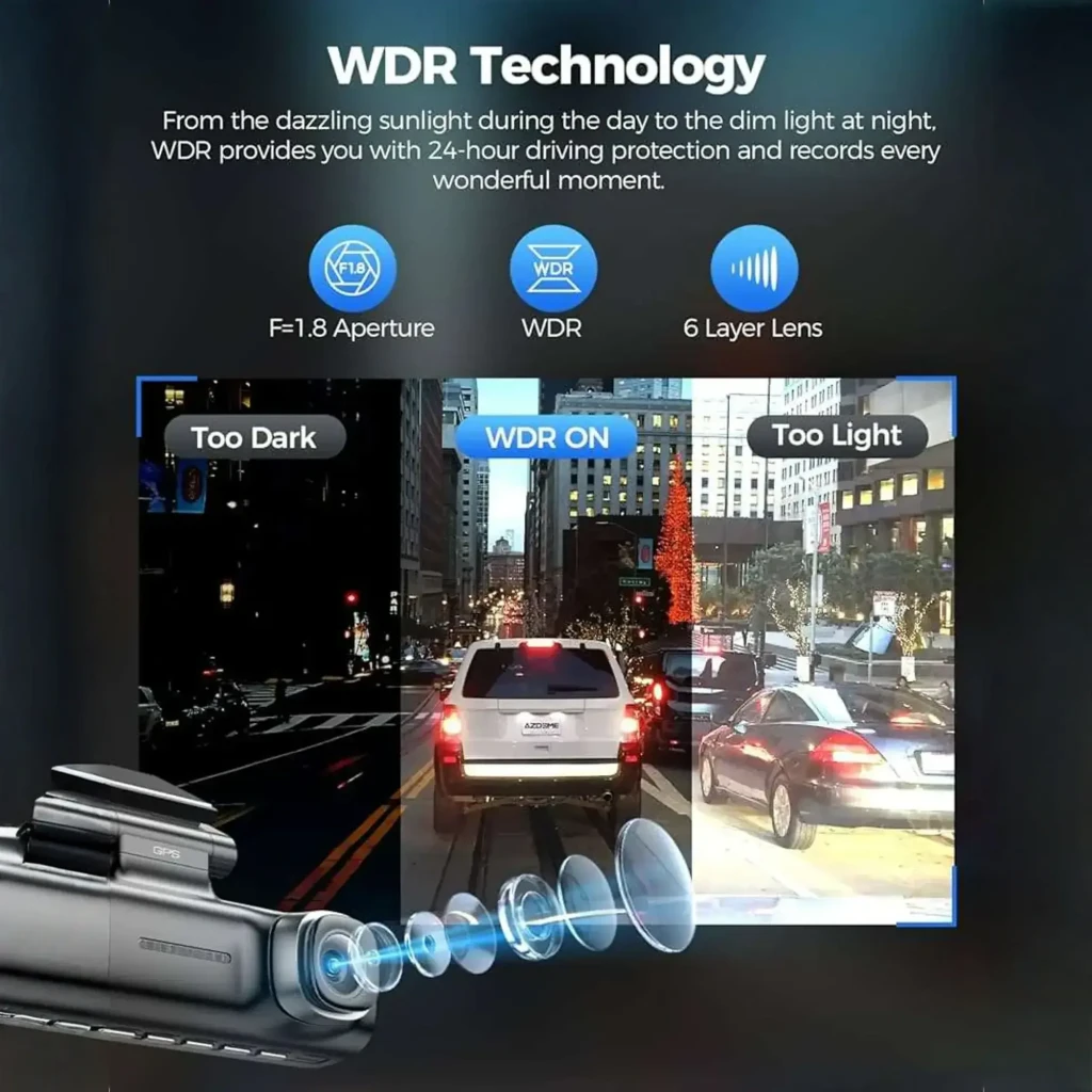 Dashcam Azdome M590 3CH con cámara frontal 2.5K, interior y trasera 1080P, GPS, WiFi 6 y app móvil; pantalla integrada y soporte para microSD 64 GB - Ítem6