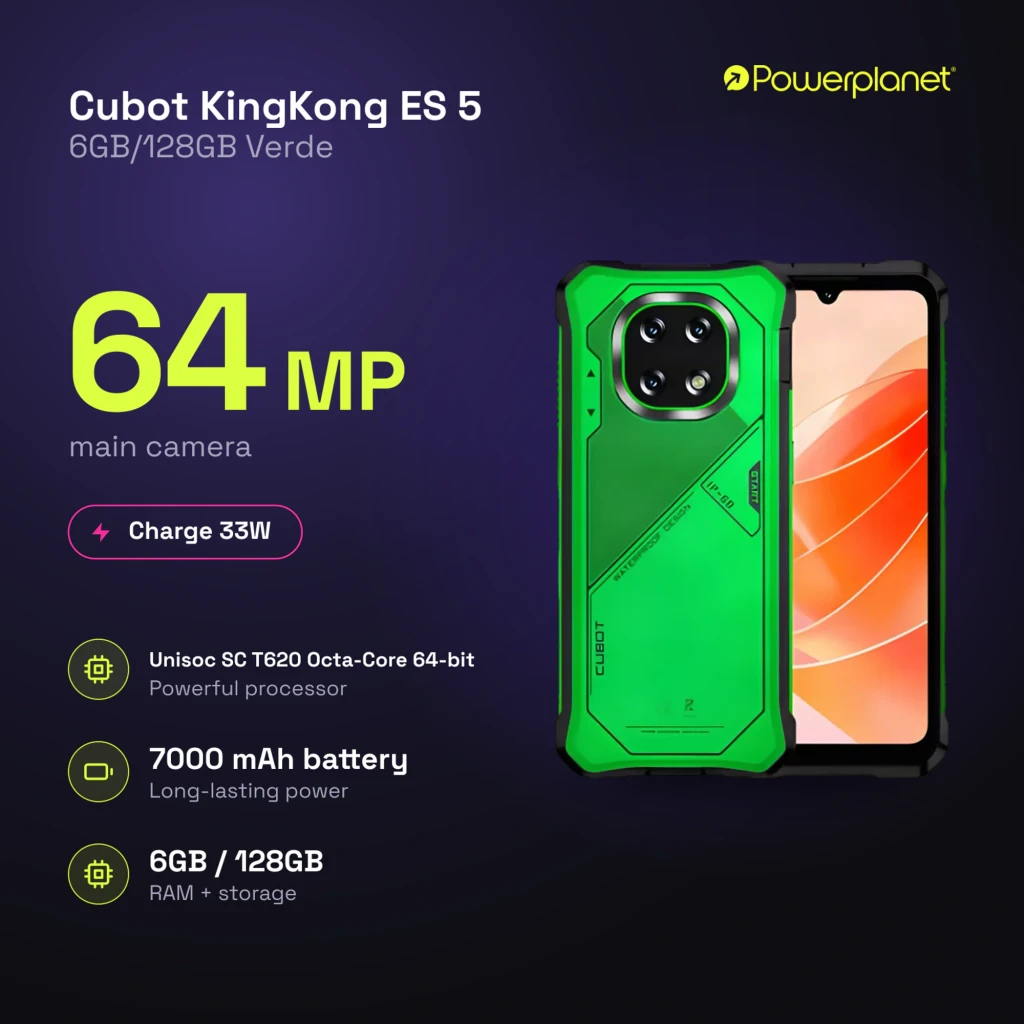 Smartphone robusto verde com cantos reforçados, módulo de câmera traseira quádruplo, tela com notch em V, padrão MIL-STD-810H e selos IP68 e IP69K - Item1