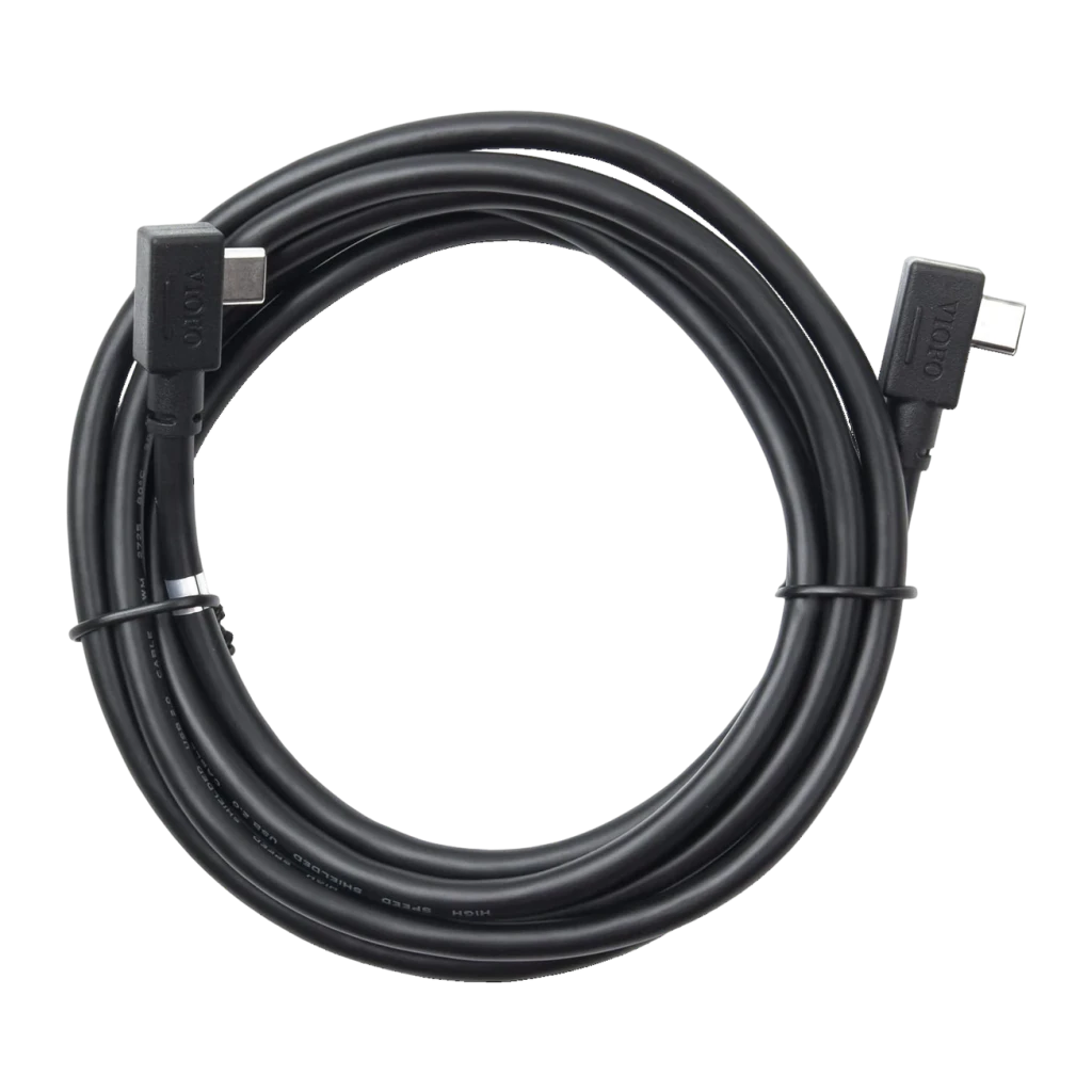 VIOFO Cable de datos SSD A329/A329S 2.5m negro, vista frontal: cable enrollado con dos conectores USB-C en ángulo recto