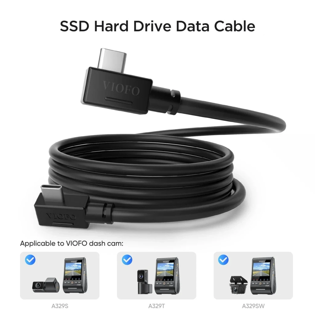 VIOFO Cable de datos SSD A329/A329S 2.5 m Negro, vista general: cable enrollado con conectores USB-C angulados