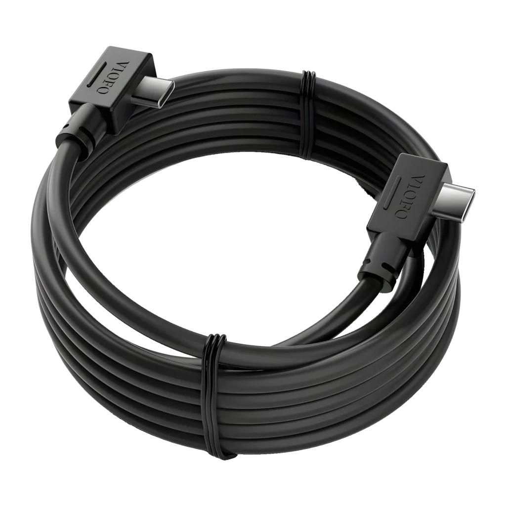 VIOFO Cable datos SSD A329/A329S 2.5m Negro, vista en espiral: cable enrollado con dos conectores angulados con logo VIOFO