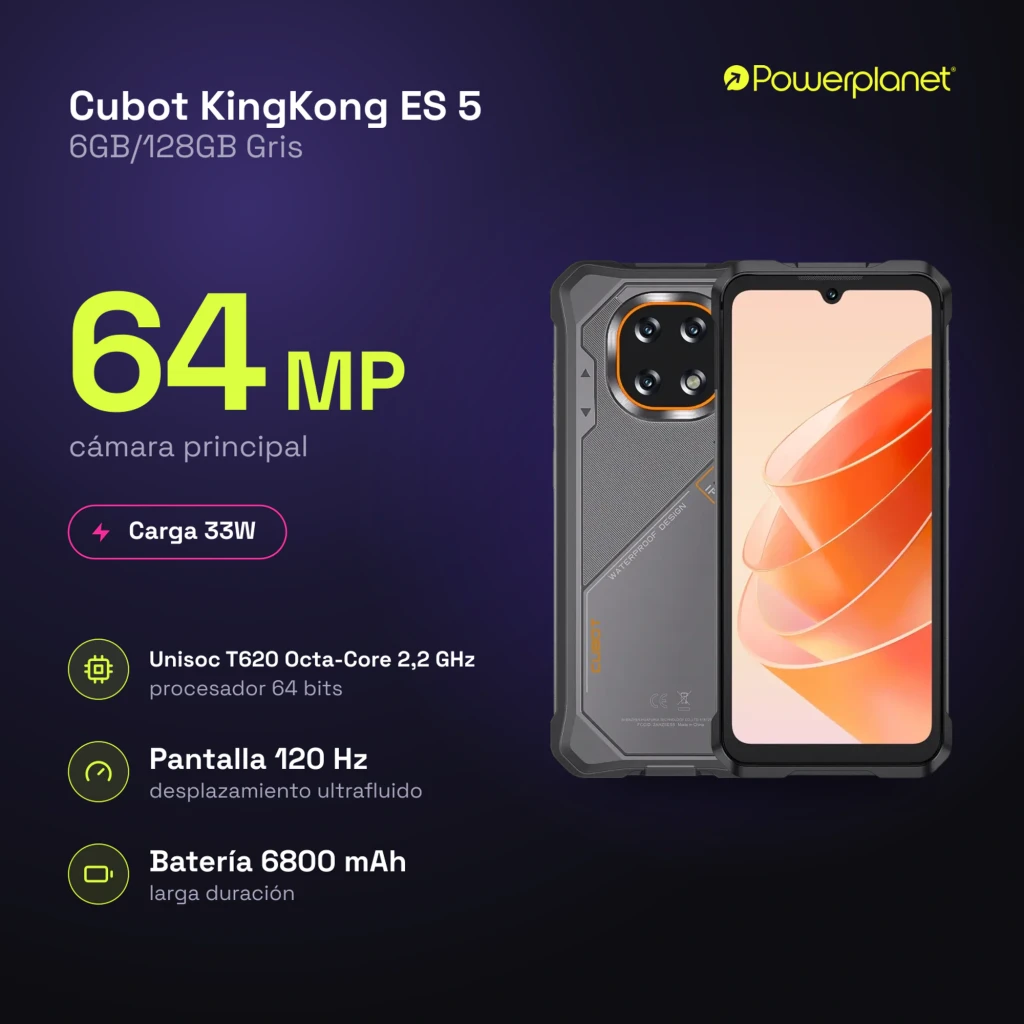 Cubot KingKong ES 5 verde rugerizado con carcasa robusta, triple cámara trasera con flash, pantalla notch en V, bordes reforzados, sellos IP68 IP69K - Ítem4