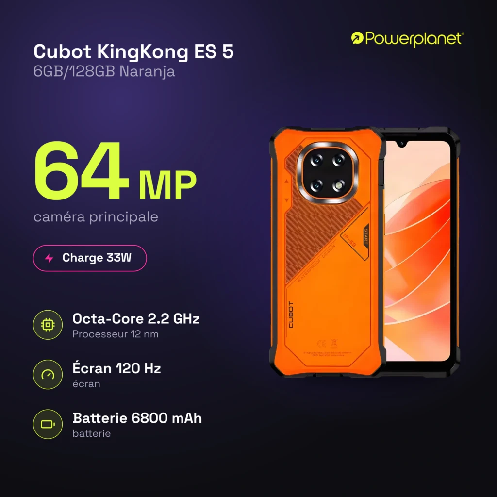 Smartphone robusto laranja com traseira reforçada, módulo de câmera quádruplo, tela grande com notch em gota, selo IP68 IP69K e detalhes em preto e - Item2