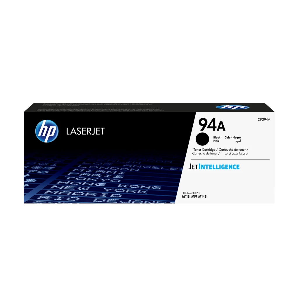 HP Toner LaserJet 94A Preto, vista frontal: caixa preta com logo HP, referência CF294A e texto JetIntelligence