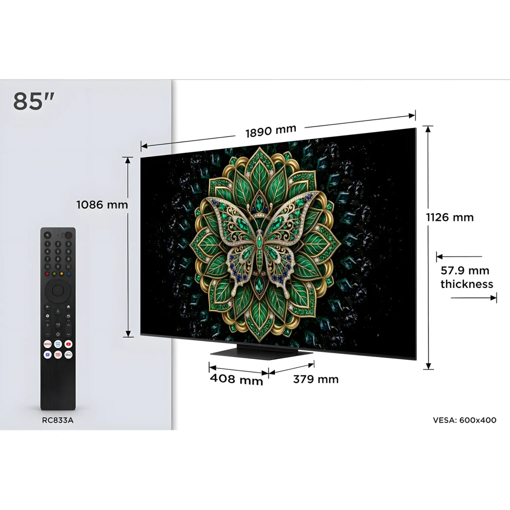 Televisor TCL 85C6K Pro de 85 pulgadas con panel QD‑Mini LED, 4K Ultra HD, 144Hz, atenuación local, pantalla mate y audio Onkyo modelo 2026 - Ítem5