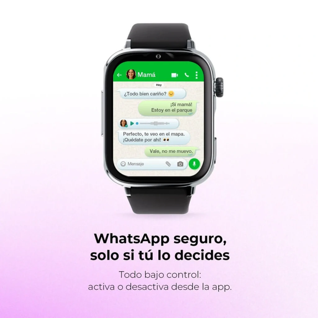 Reloj infantil SaveFamily SaveWatch Plus 2 blanco con correa de tela arcoíris, pantalla táctil negra, botón lateral rojo, compatible 4G y función SOS - Ítem2