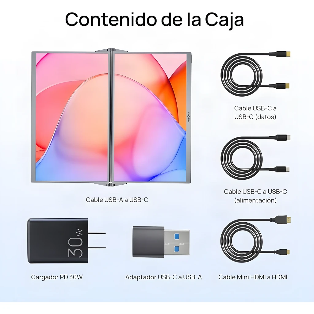 Moniteur portable Arzopa E1 15,6 pouces dual screen Full HD IPS 60 Hz avec support pliable, cadre fin, dalle mate et affichage sans bord pour double écran - Ítem6