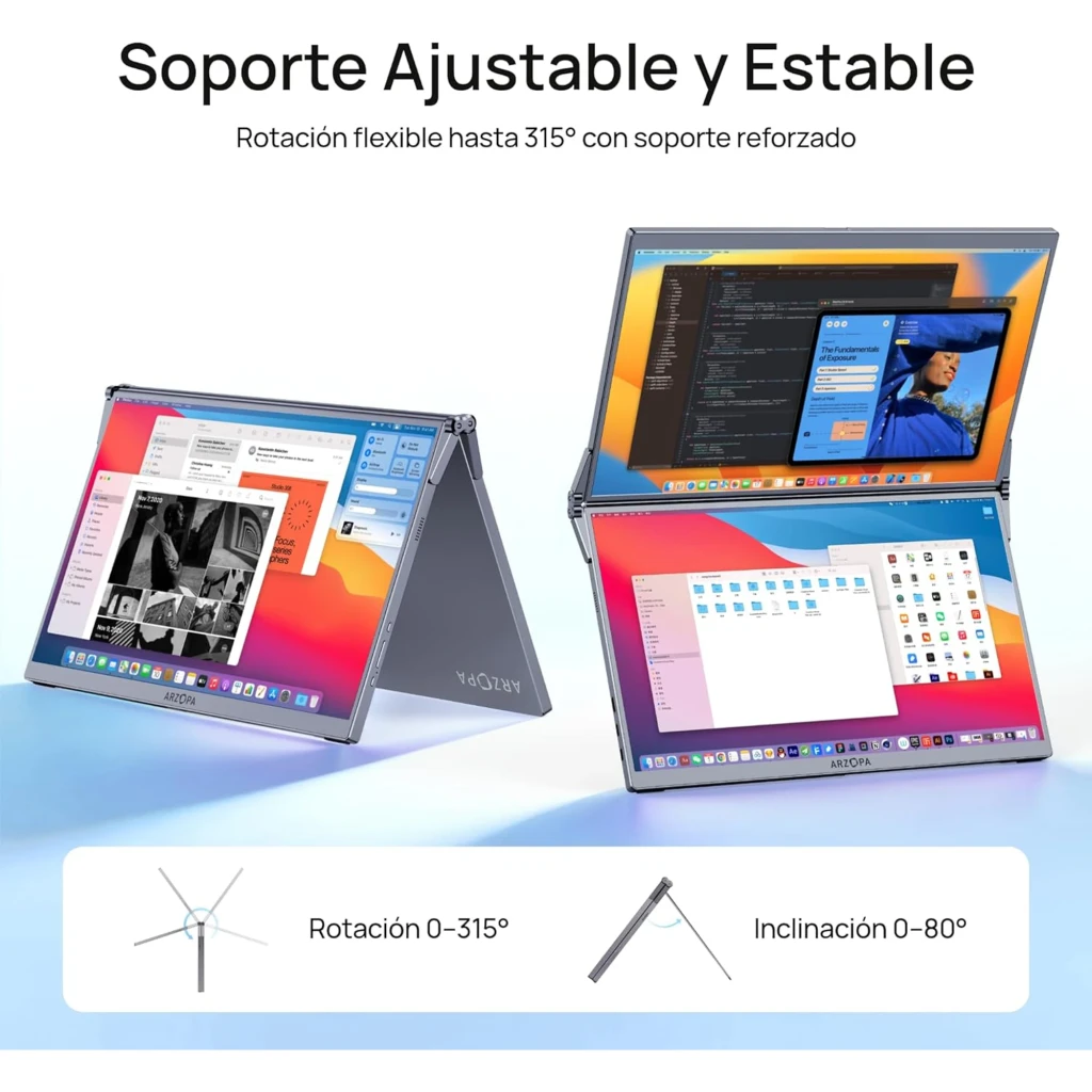 Moniteur portable Arzopa E1 15,6 pouces dual screen Full HD IPS 60 Hz avec support pliable, cadre fin, dalle mate et affichage sans bord pour double écran - Ítem1