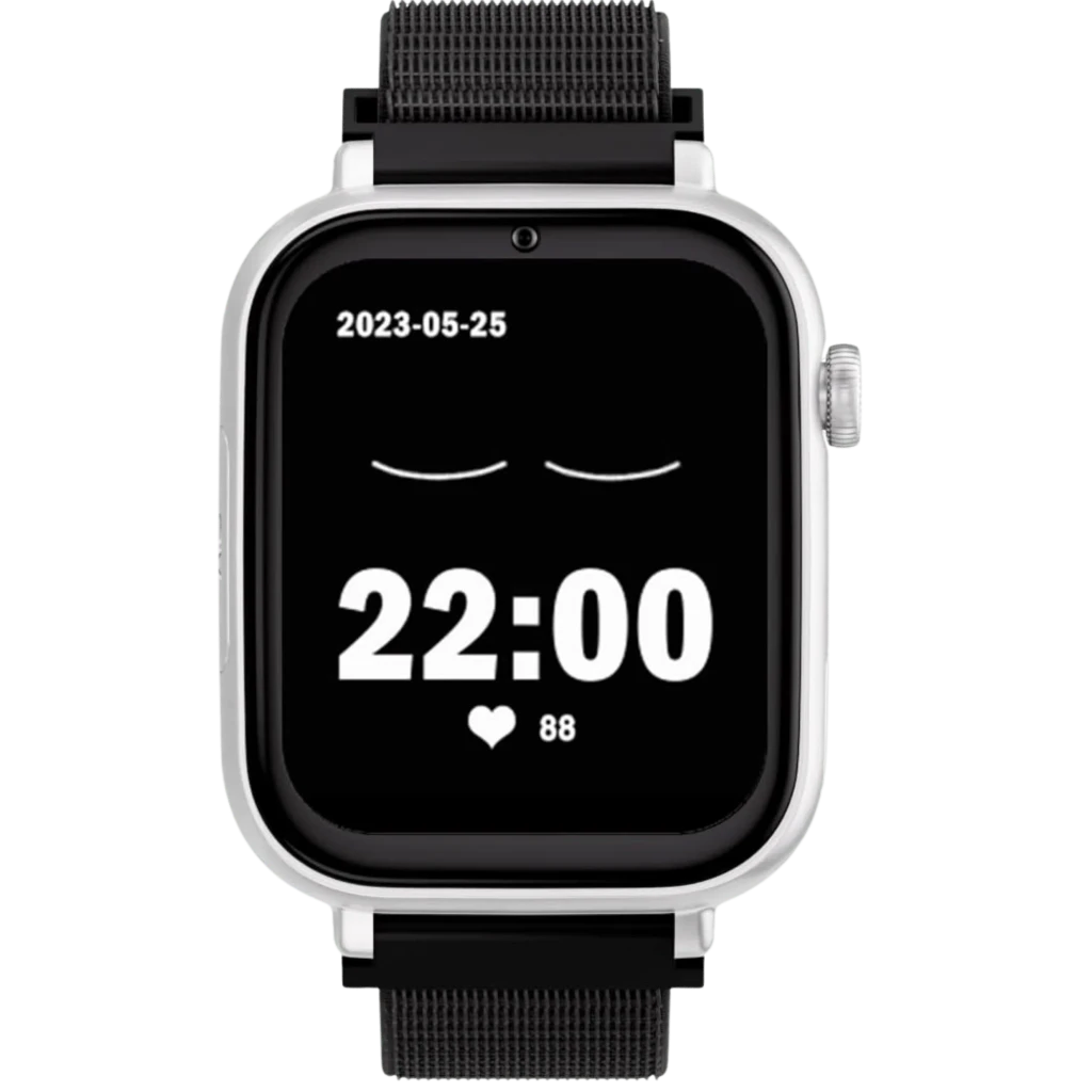 Reloj SaveFamily SaveWatch Plus blanco con correa textil negra, botón SOS rojo, pantalla negra con hora 22:00 y ritmo cardiaco, bordes redondeados elegante - Ítem4