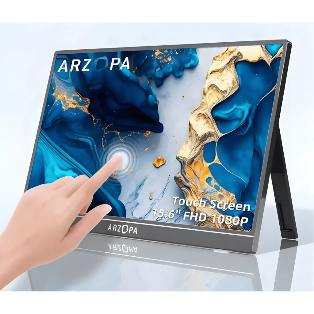Écran Arzopa A1T 15,6 pouces FHD 1080p IPS tactile, dalle mate bord fin, support pliable intégré, affichage vif bleu et or, portatif et élégant - Ítem1