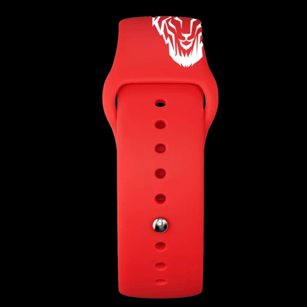 Bracelete em silicone vermelho para SaveFamily SaveWatch Plus Ed. Athletic Bilbao, com fecho clássico, furos ajustáveis e logótipo branco no topo; inclui