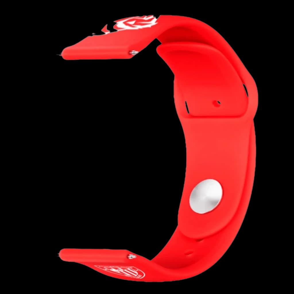 Bracelete em silicone vermelho SaveFamily SaveWatch Plus Ed. Athletic Bilbao, design curvo, fecho metálico prateado e botão SOS visível