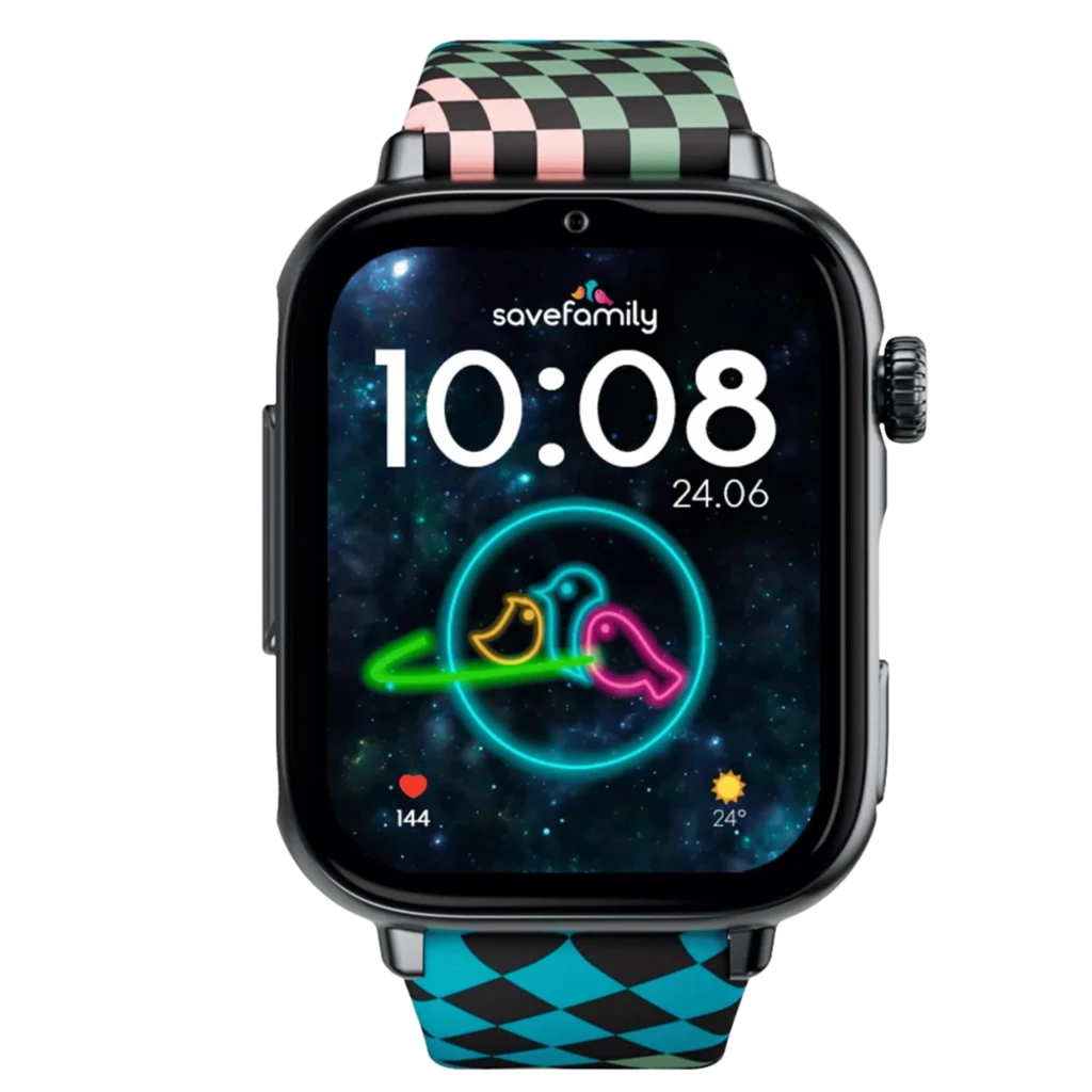 SaveFamily SaveWatch Plus 2 Negra con correa de silicona Loop bicolor tipo damero, pantalla rectangular grande, cuerpo metálico negro y hebilla clásica - Ítem3