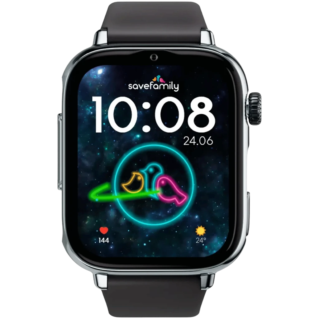 Reloj SaveFamily SaveWatch Plus 2 plata con bisel metálico y correa de silicona negra. Pantalla a color, botón lateral, cámara frontal y diseño elegante 4G - Ítem3