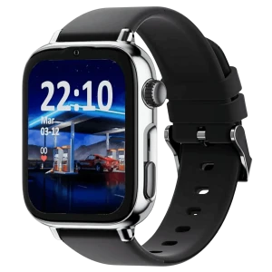 Reloj SaveFamily SaveWatch Plus 2 plata con bisel metálico y correa de silicona negra. Pantalla a color, botón lateral, cámara frontal y diseño elegante 4G