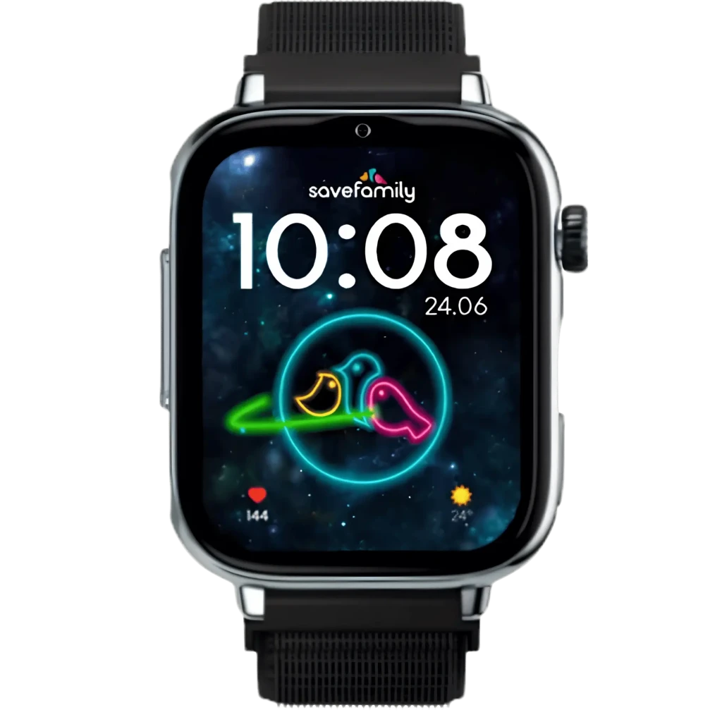 Reloj infantil SaveFamily SaveWatch Plus 2 en plata con correa de tela Black Night, pantalla rectangular con hora digital grande y bisel metálico brillante - Ítem3