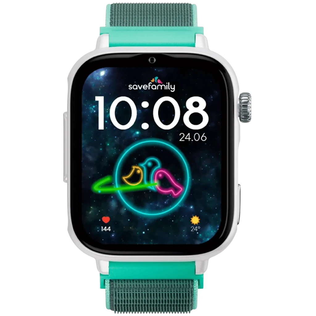 SaveFamily SaveWatch Plus 2 blanco con correa de tela Ocean verde menta, pantalla grande 4G, botones laterales y diseño resistente con bisel curvo - Ítem3