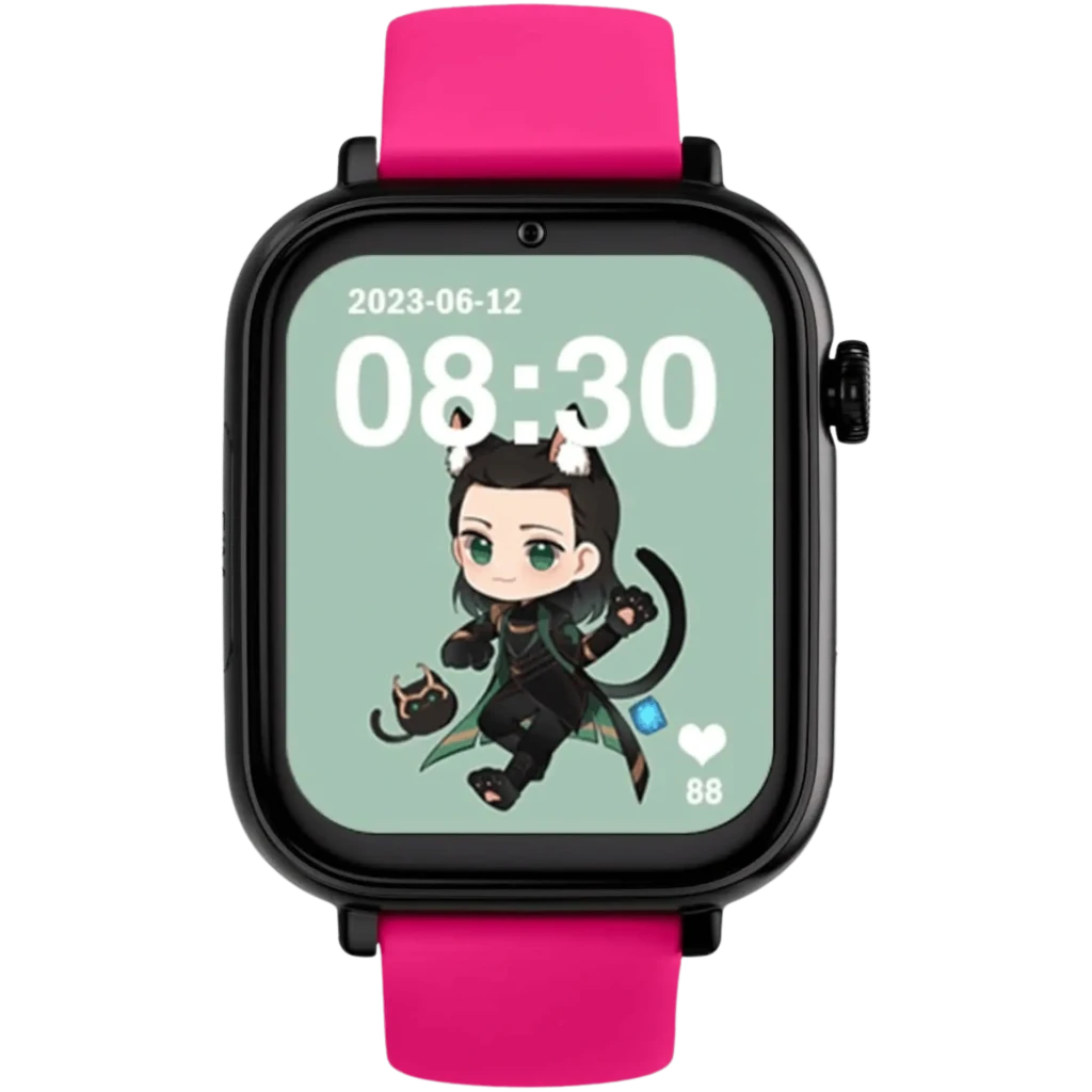 Reloj SaveFamily SaveWatch Plus negro con correa de silicona fucsia Lollipop, pantalla cuadrada con dibujo, botón SOS lateral y videollamada integrada - Ítem4