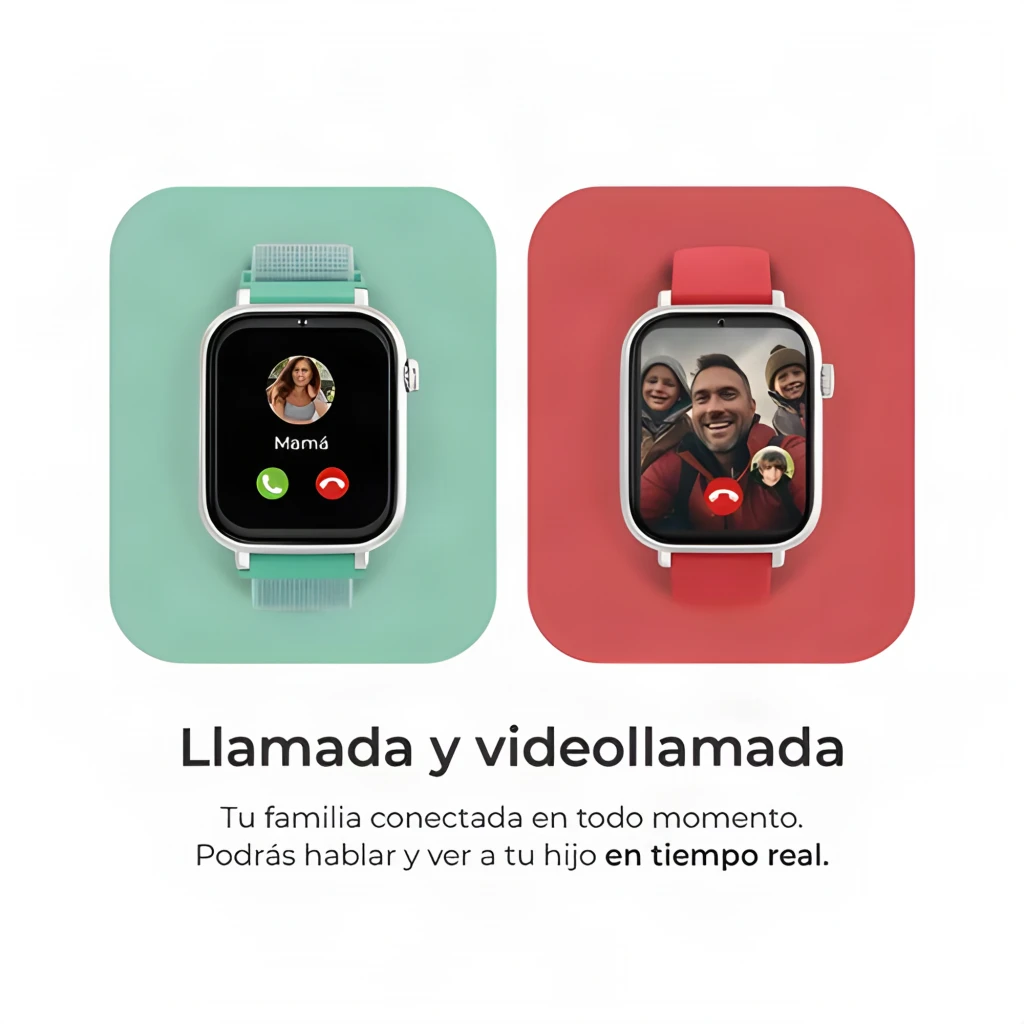 SaveFamily SaveWatch Plus Noir avec bracelet tissu Acid Orange, écran carré couleur, bouton SOS latéral rouge, cadran ludique, suivi cardiaque et appel - Ítem3