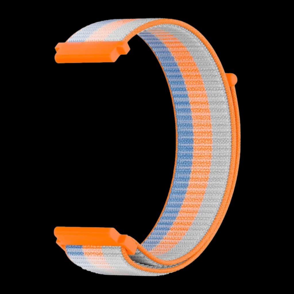 Pulseira têxtil para SaveFamily SaveWatch Plus Preto, listras cinza, laranja e azul, fechos laranja, leve e ajustável, ideal para uso diário e esportes