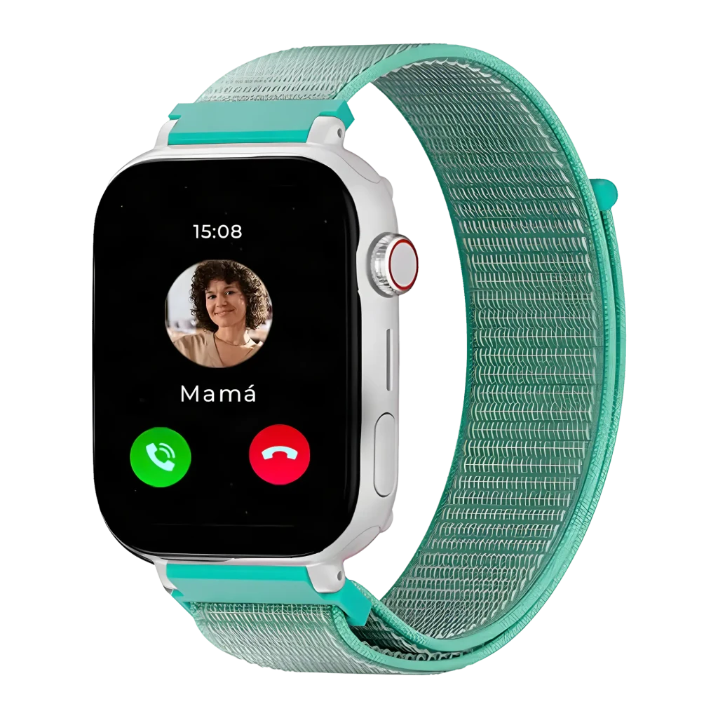 SaveFamily SaveWatch Plus 1 4G Verde Chamadas SOS Videochamada GPS IP67, ecrã: chamada recebida de Mamá com foto e botões