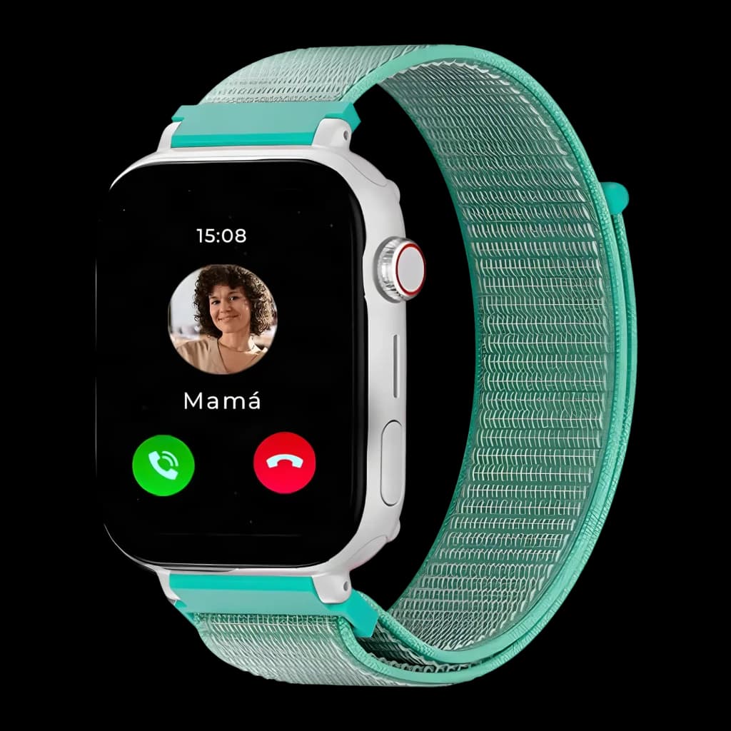 SaveFamily SaveWatch Plus 1 4G Verde Chamadas SOS Videochamada GPS IP67, ecrã: chamada recebida de Mamá com foto e botões
