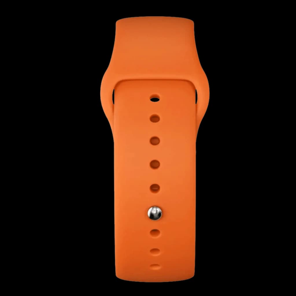 Bracelete em silicone laranja para SaveFamily SaveWatch Plus Ed. Valencia, ajuste com furos múltiplos e fecho metálico, inclui botão SOS