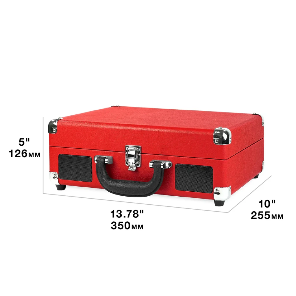Tocadiscos Victrola Journey VSC-550BT tipo maleta en color rojo, con tapa abatible, plato con vinilo, brazo fonocaptor y altavoces frontales integrados - Ítem4